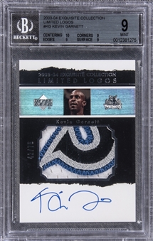 2003-04 UD "Exquisite Collection" Limited Logos #KG Kevin Garnett Signed Game Used Patch Card (#42/75) – BGS MINT 9/BGS 10